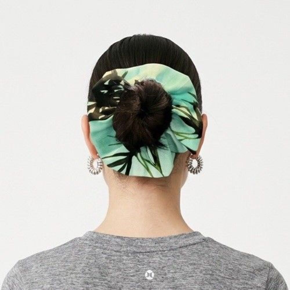 Womens Scrunchie Hair Tie Elastic Ponytail Holder Green Floral